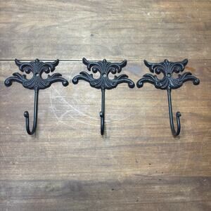 Vintage Victorian Style Cast Iron Wall Hooks Set Of 3
